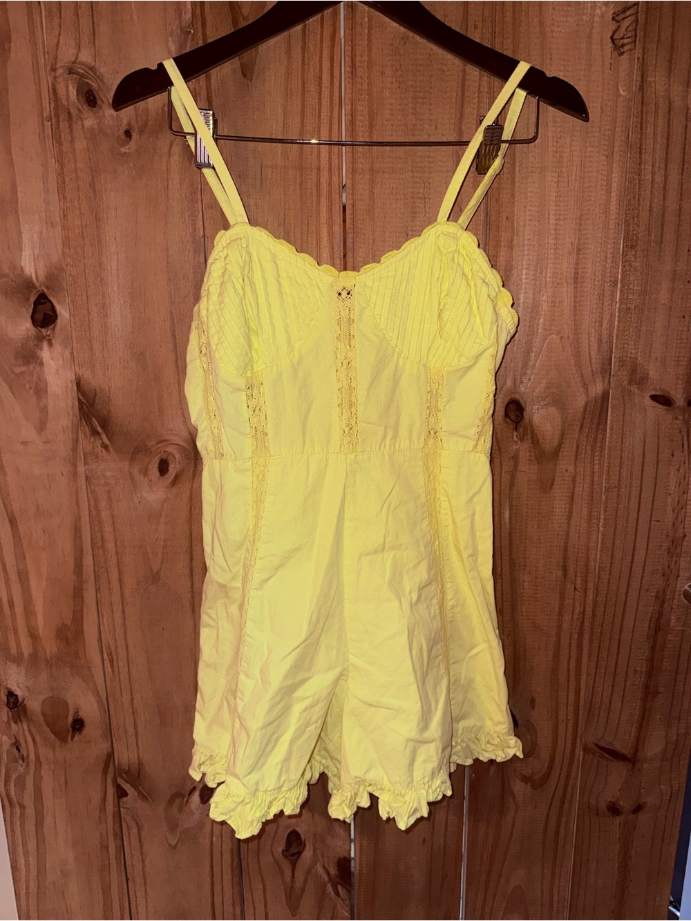 Urban Outfitters Yellow Lace-Trim Romper Chemise